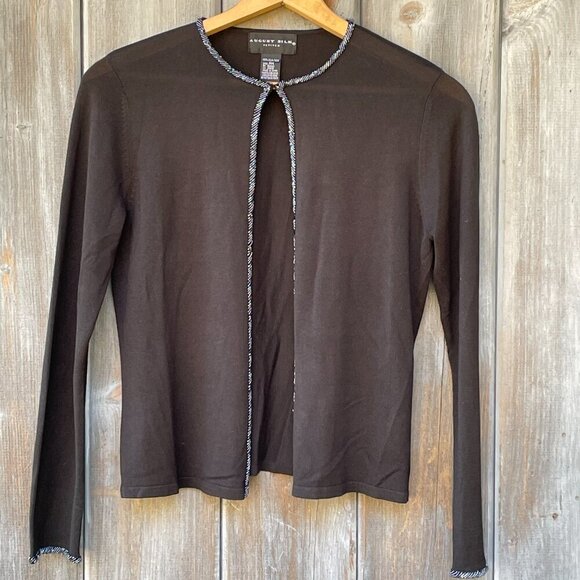 Rare Vintage 1980s 100% Silk Beaded Trim Black Cardigan Women's M Petite - Picture 10 of 10